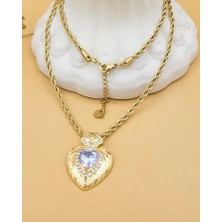 Nevoka Zirkon Taşlı Burma Zincir Kalp Çelik Kolye