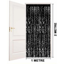 Tp Bfs   Siyah Renk Ekstra Metalize Parlak Saçaklı Arka Fon Perde Ithal A Kalite 1x2 Metre