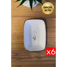 Tabak Evi Porselen Natura Çuha Altın Yaldızlı Dikdörtgen Kayık Tabak 12X8,50CM 6 Lı