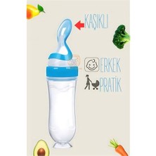Tp Bfs Kaşıklı Mama Silikon Biberon Erkek Bebek Besleyici