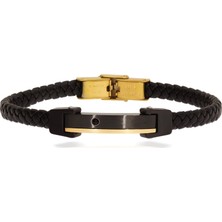 Celikchi Erkek Siyah Tek Taş Detay Deri Bileklik