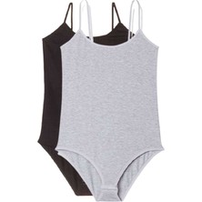 Royaleks 2 Adet Ip Askılı Kadın Çıtçıtlı Body Siyah ve Gri
