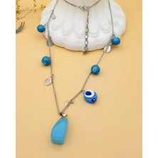 Nevoka Mavi Boncuklu Zincir Kolye