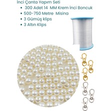 Heraldis Inci Boncuk Çanta Yapım Seti 14 mm , Inci Çanta Misinası, Çanta Klipsi -Krem Inci Çanta Boncuk Seti