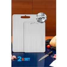 Hsnet Kesim Tahtası - Profesyonel 304 Paslanmaz Çelik Doğrama Tahtası 2 Li̇ Set