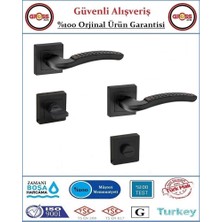 Makro Rozetli Wc Banyo Kapı Kolu - Mat Siyah - 1 Takım Ön ve Arka