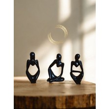 Minelly Abstract Trio Black Set Modern Soyut İnsan Biblo Seti 3'lü | Minimalist Dekoratif Heykel Takımı | İskandinav Ev Dekoru | Salon TV Ünitesi Konsol Ofis Dekorasyonu