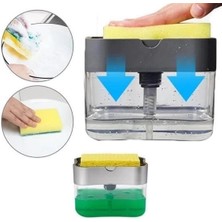 Buğz Ikisi Bir Arada  Basmalı Pratik Sıvı Sabunluk Pompası ve Bulaşık Yıkama Süngeri Haznesi