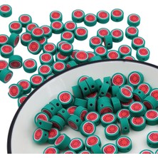 Heraldis Karpuz Desenli Polimer Kil Fimo Boncuk - 30 Adet Takı ve Bileklik Yapımı Için Takı Boncuğu