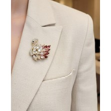 Nevoka Zirkon Taşlı Pembe Kuğu Broş