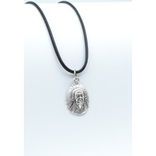 Alooya Kızılderili Gümüş Kaplama Deri İp Kolye