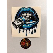 Para Isıran Mavi Dudak 10X9CM Folyo Sicker Araba Motosiklet Kask Laptop Cam Etiket Sticker