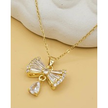 Nevoka Zirkon Taşlı Fiyonk Gold Renk Kolye