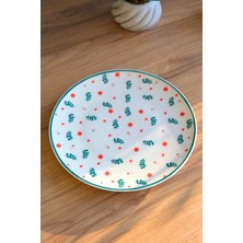 Tabak Evi Porselen Yeşil Çiçekli Pasta Tabağı Yeşil Fileli 20,50CM