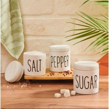 Skygo 3 Lü Beyaz Porselen Baharatlık Baharat Takımı Seti