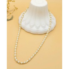 Nevoka Beyaz Boncuklu Gold Dorika Kolye