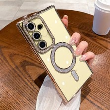 M.TK Moveteck Samsung Galaxy S25 Fe Kılıf Simli Taşlı Lens Korumalı Arkası Şeffaf Kenarı Renkli Parlak Magsafe Kapak