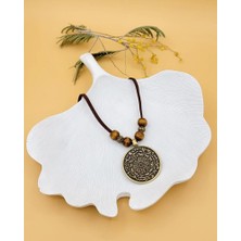 Nevoka Burç Ahşap Vintage Uzun Kolye