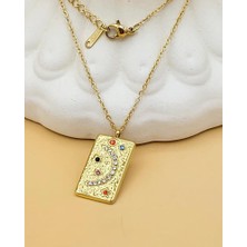 Nevoka Astraya Sembol Çelik Gold Dikdörtgen Kolye