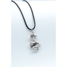 Alooya Kobra Yılan Gümüş Kaplama Deri İp Kolye