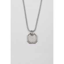 Alooya Sekizgen Geometrik Kolye - Örme Ithal Zincirli Unisex Gümüş Kaplama Kolye - 60 cm