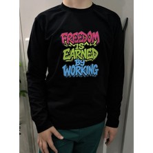 Pidal Giyim Renkli Slogan Baskılı Pamuklu Unisex Uzun Kollu Çocuk T-Shirt (Sweatshirt)