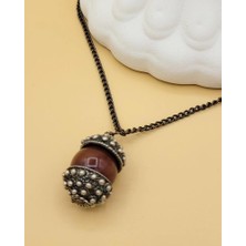 Nevoka Elemental Doğal Akik Antika Gümüş Kolye