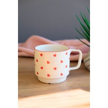 Tabak Evi Porselen Kalp Desenli Istifli Kupa Kırmızı Fileli 250CC