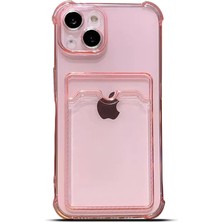 Teknomoda Apple iPhone 14 Plus Kılıf Kartlıklı Anti Şok Korumalı Şeffaf Silikon Pembe