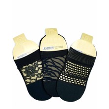 Royaleks 3 Adet Önü Transparan Kadın Fantezi Desenli Babet Çorap