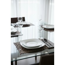 Grandmix Ahşap Dikdörtgen Amerikan Servis Ikili Set Koyu Renk Yaprak Desenli Supla