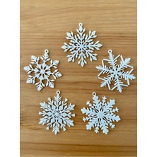 Empressco Beyaz Kar Tanesi Yılbaşı Ağacı Süsü Seti, 5 Parça, Şık ve Zarif Dekorasyon.