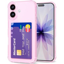 Teknomoda Apple iPhone 16 Kılıf Kartlıklı Anti Şok Korumalı Şeffaf Silikon Pembe