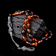 Takı925 1000 Ayar Gümüş Püsküllü Arpa Kesim Karışık Renk Ateş Kehribar Tesbih