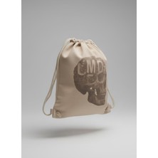 CZMD Raw Skull Keten Ipli Sırt Çantası | Unisex Doğal Bez Backpack