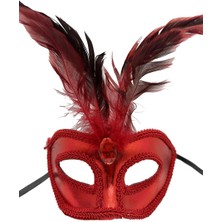 Buğz Rugan Kaplama Kırmızı Tüylü Parti Maskesi