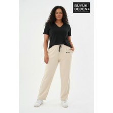 Superlife Kadın Büyük Beden Rahat Kesim Paça Reçme Ar Baskılı Beli Lastikli Eşofman Altı SPR26EAK952-1