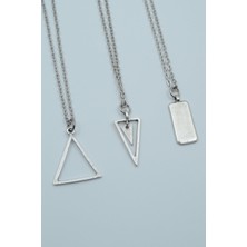 Alooya 3'lü Geometrik Üçgen Sallantılı Üçgen Dikdörtgen Bar Gümüş Kaplama Kolye Seti
