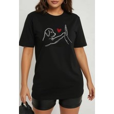 Mossta Bisiklet Yaka Köpek Baskılı Viskon Bluz - Siyah