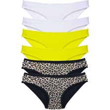 Royaleks 6 Adet Likralı Kadın Slip Külot Leopar Beyaz Sarı