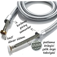 Yapı Kalite Elit Çelik Örgülü Kopmaz Dolanmaz Banyo Duş Spiral Hortumu 150CM