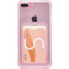 Teknomoda Apple iPhone 8 Plus Kılıf Kartlıklı Anti Şok Korumalı Şeffaf Silikon Pembe