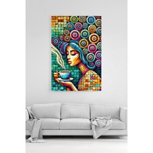 HonataDizayn Kahve Içen Mozaik Kadın Sanatı Kanvas Tablo  %100 Pamuk Dokulu Trendy Renkli Soyut