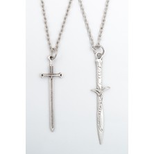 Alooya 2'li Savaşçı Kılıç Gümüş Kaplama Kolye Seti