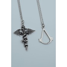 Alooya 2'li Yarasa Yılan Kılıç Anubis Ölüm Ve Ceza Tanrısı Gümüş Kaplama Kolye Seti