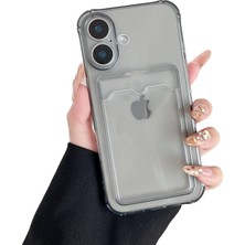 Teknomoda Apple iPhone 16 Kılıf Kartlıklı Anti Şok Korumalı Şeffaf Silikon Füme Koyu Şeffaf