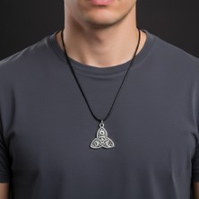 Alooya Dişi Tanrıçalar Sembolü - Triquetra Gümüş Kaplama Deri İp Kolye