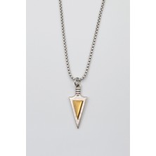 Alooya Ok Ucu Üçgen Kolye - Örme İthal Zincirli Unisex Gümüş Kaplama Kolye - 60 cm