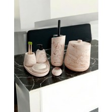 Trust Stone Kırık Beyaz Marble Serisi 5'lı Banyo Seti, Sıvı Sabunluk Diş Fırçalığı Beton Aksesuar Takımı