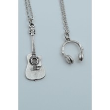 Alooya 2'li Klasik Akustik Gitar Kulaklık Gümüş Kaplama Kolye Seti